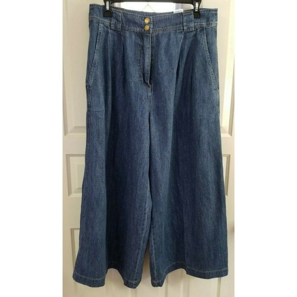 Wrap London Pants - Cropped wide-leg blue jean trousers organic cotton size 6